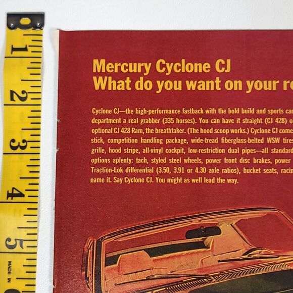 Vintage Lincoln Mercury Cyclone CJ Print Ad 1969 Hot Rod Garage Wall Art Decor - Picture 2 of 6